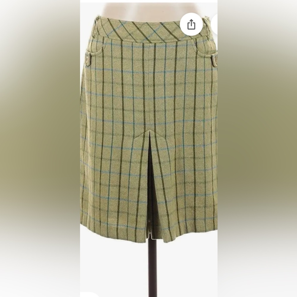 LOFT Olive Plaid A-Line Skirt